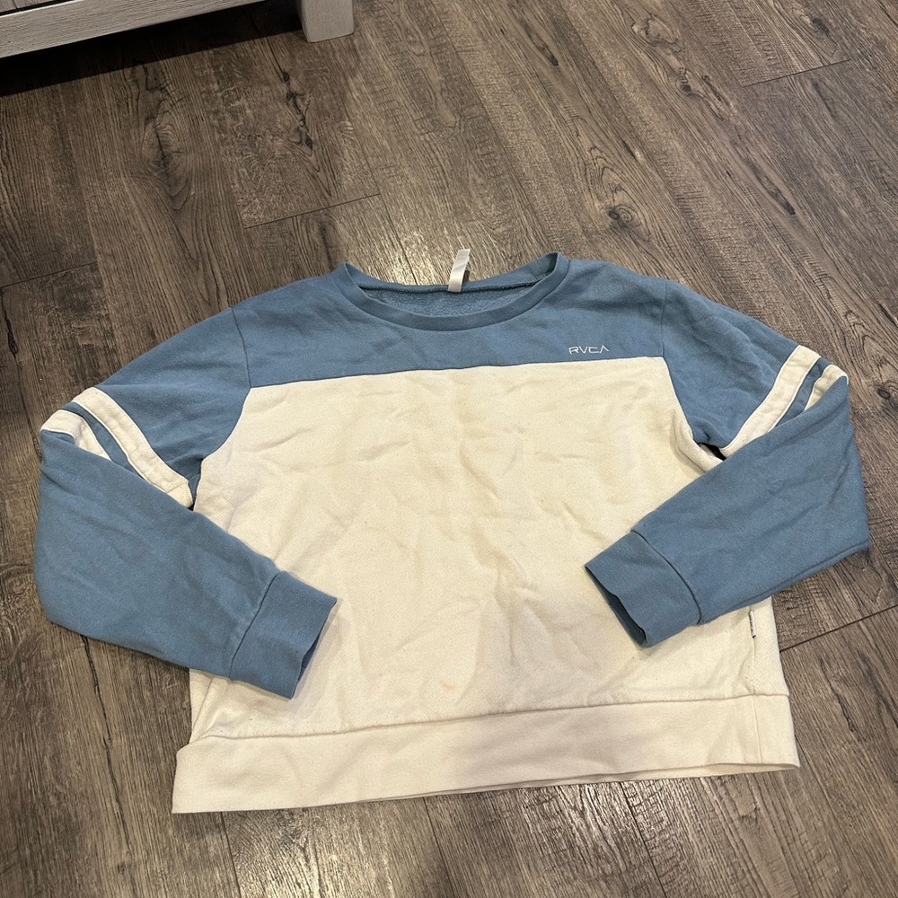 RVCA Women’s Long Sleeve Blue and White Striped Pullover Sweater -M